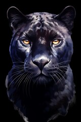 Black Panther face hand drawn realistic style on transparent background.