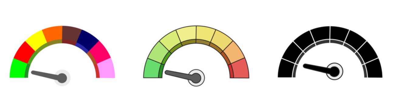 Minimal cartoon arrow point credit scale speed low status green speedometer icon performance, pointer rating risk levels, meter, tachometer on isolated background. 3d render vector