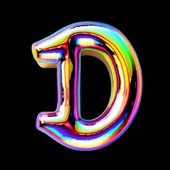 D Letter with 3D Holographic Chrome Effect.