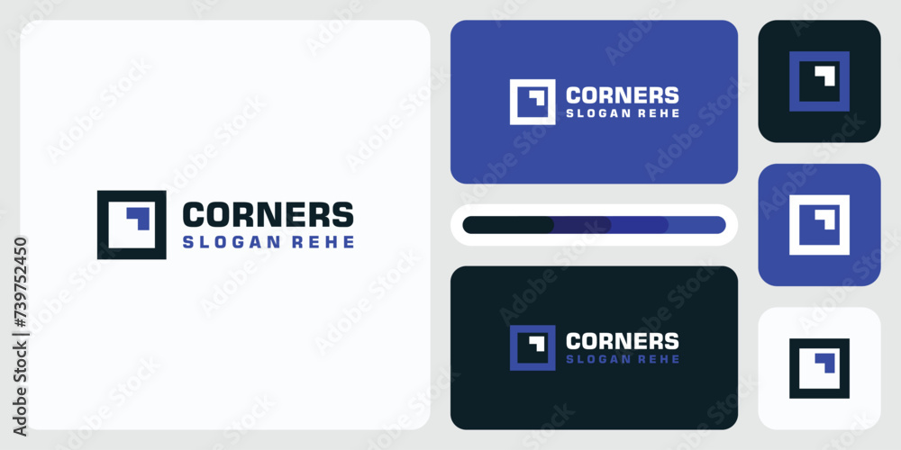 Poster vector logo design of arrow shape in square line corner.