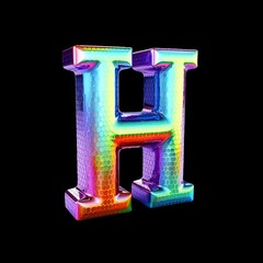 H Letter with 3D Holographic Chrome Effect.