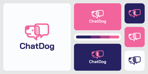 Illustration vector logo design, combination of dog head silhouette shape with chat bubble.