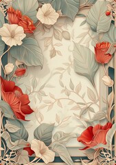 Vibrant floral illustration Red and white flowers with intricate details