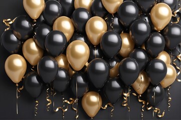 bright background with black and gold balloons.