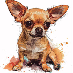 Chihuahua dog. Hand drawn watercolor painting. Vector illustration.
