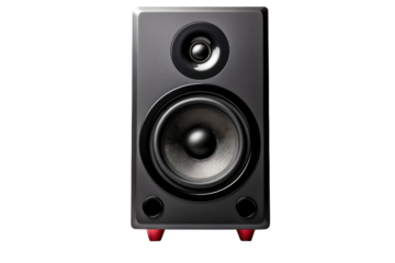 A photo featuring a pair of speakers. on a White or Clear Surface PNG Transparent Background.