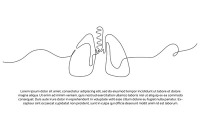 One line lungs human organ poster drawing with frame. Abstract minimal continuous line wall decor