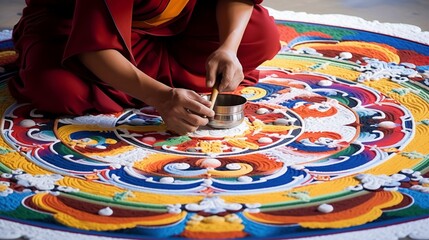 Spiritual rituals mark the dismantling of sand mandalas, symbolizing impermanence, mindfulness, and the cyclical nature of existence.
