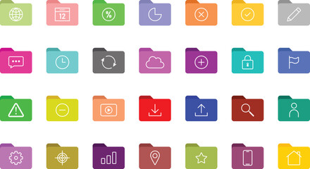 Set fo Different Folder icons, Symbols collection. Vector illustration