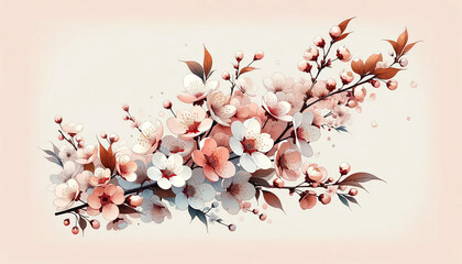 かわいいピンク色の桜の花が満開に咲いているイメージのイラスト。美しい花が咲いていて春らしいイメージ。