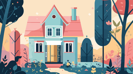 Cute house in flat style vector illustration.