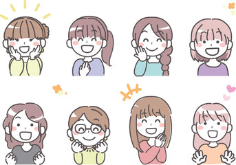 喜ぶ若い女性のイラスト セット 1