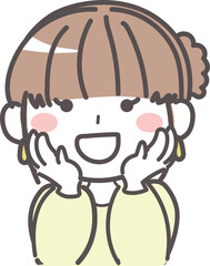両手をほほにあて喜ぶ若い女性のイラスト 1