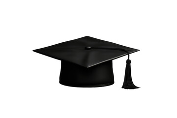 A black graduation cap adorned with a tassel, symbolizing achievement and the completion of academic studies. on a White or Clear Surface PNG Transparent Background.