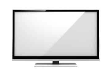 A flat screen TV sits on top of a table, creating a modern entertainment setup. on a White or Clear Surface PNG Transparent Background.