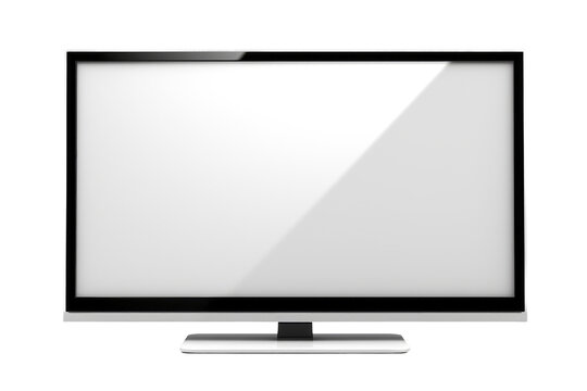 A flat screen TV sits on top of a table, creating a modern entertainment setup. on a White or Clear Surface PNG Transparent Background.