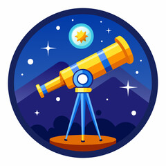 Telescope Gazing at Night Sky