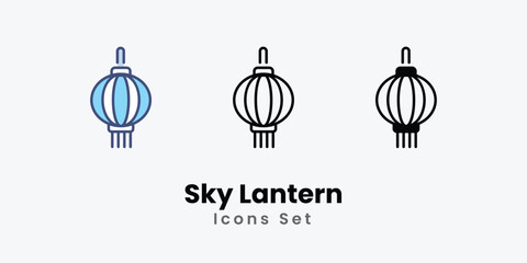 Sky Lantern icons set vector stock illustration