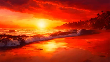 Foto op Canvas Beautiful sunset over the sea. Computer digital drawing. Generative AI.  © Sergey