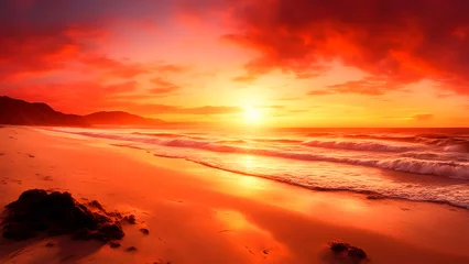 Gordijnen Beautiful sunset over the sea. Computer digital drawing. Generative AI.  © Sergey