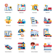 Ready to Use Flat Icons of Parcel Delivery 

