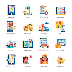 Latest Collection of Logistics and Shipping Flat Icons 

