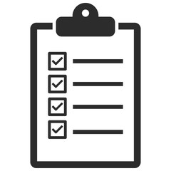 Clipboard with checklist icon. Survey form and questionnaire paper for collecting data.