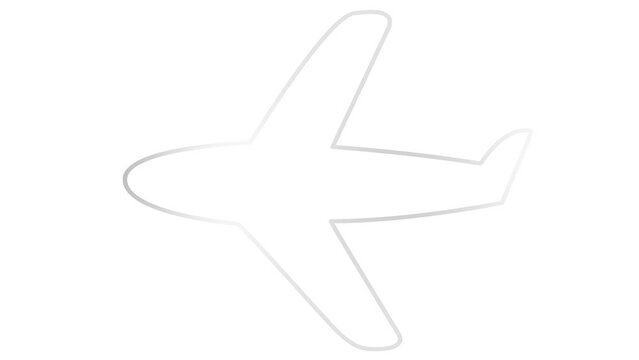 Animated silver plane is drawn. Linear gray symbol. Concept of travel. Looped video. Line vector illustration isolated on white background.
