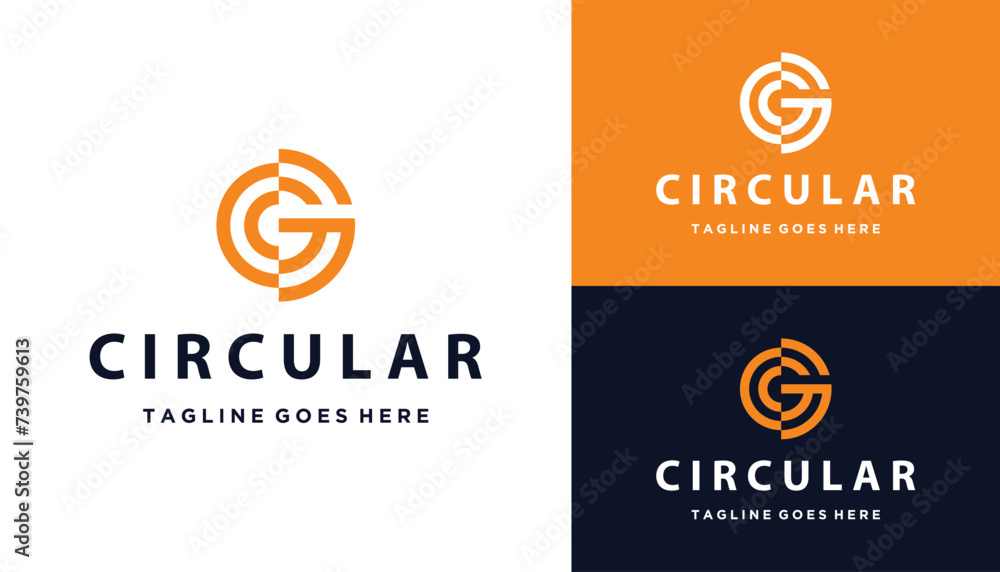 Poster initial letters cg g c gc with simple circular circle shape line art logo design