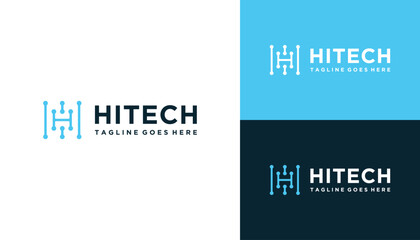 Modern Initial Letter H with Digital Wire Line Dots For Futuristic Technology Network Logo Design