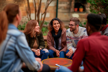 group of people having a discussion, in the style of commercial imagery