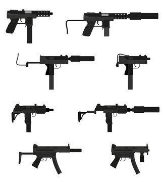 submachine machine hand gun weapons stock vector illustration