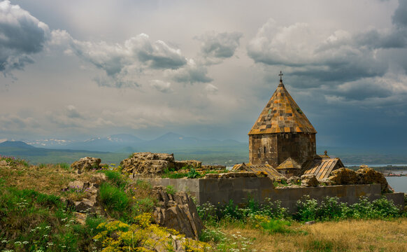 Sevanavank Monastery, located on a peninsula on the shore of Lake Sevan.