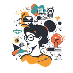 Fototapeta premium A colorful cartoon illustration of a person with headphones, lost in the joyful world of music