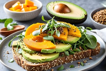 Avocado toast for breakfast or lunch with rye toast