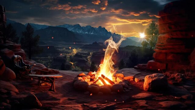 Fire and Stars: The Crackling Campfire and the Milky Way Weave Tales in the Canyon's Expanse