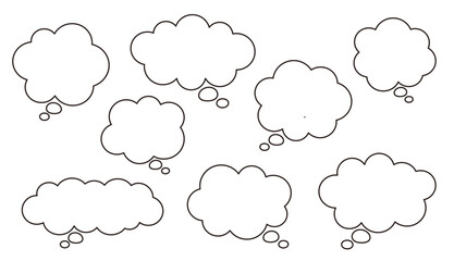 もやもやした雲の様な吹き出しの線画、ベクターイラストセット
