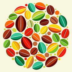Naklejka na ściany i meble Colorful Coffee Beans Forming Playful Pattern Seamless pattern