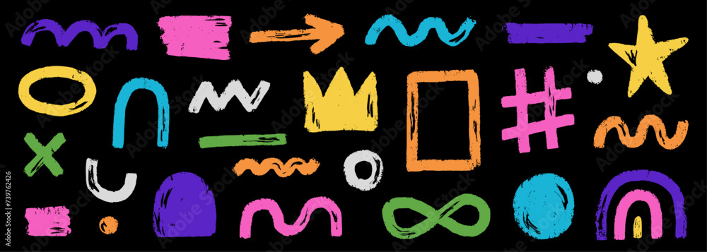 Poster abstract element shape set. color graphic modern abstract sticker element. doodle geometric collage 