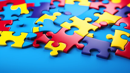 Fototapeta premium Puzzle background with vibrant abstract shapes and calming tones helpful for mental health