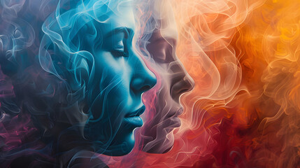 a abstract image of a face of a person dissolving in smoke - obrazy, fototapety, plakaty