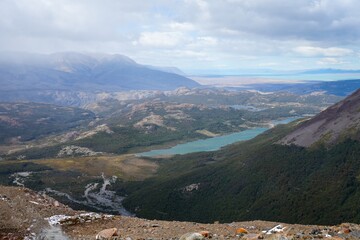 Mountain View over the Laguna Madre e Hija, Patagonia - Laguna de los Tres Hike, El Chaltén,...