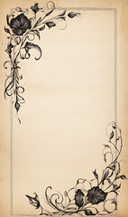 parchment paper background, with simple minimal black pen decoration in the corners 