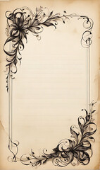 parchment paper background, with simple minimal black pen decoration in the corners 
