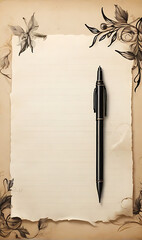 parchment paper background, with simple minimal black pen decoration in the corners 