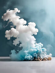 White background white floor with blue smoke