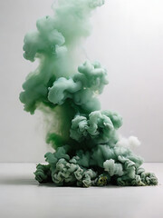 White background white floor with green smoke