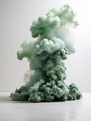 White background white floor with green smoke