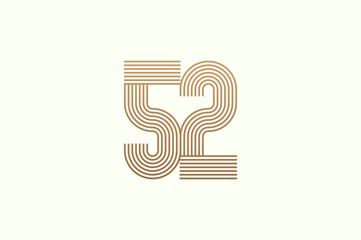 Number 52 Logo. Monogram Number 52 logo multi line style. usable for business logos and anniversary. flat design logo template. vector illustration