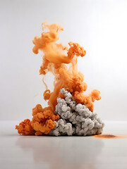 White background white floor with orange smoke
